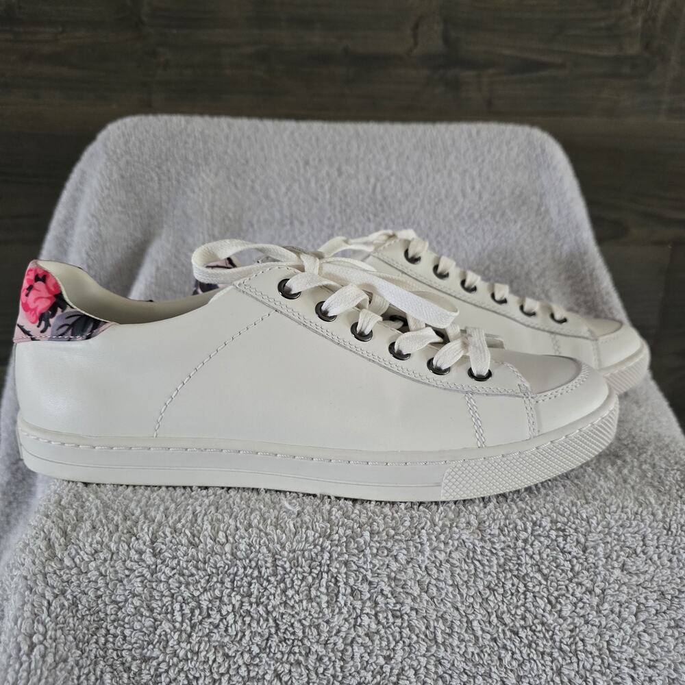 Coach Women's White Floral Lace-Up Sneakers with Logo & Designer Accents